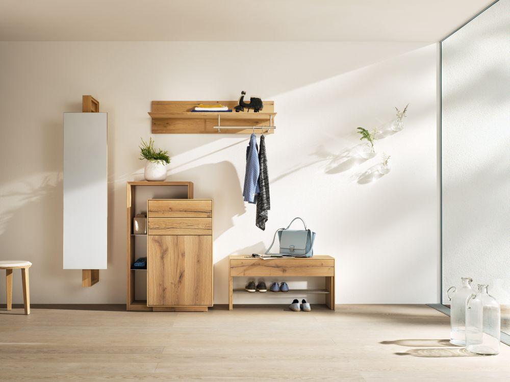 Anrei puro Garderobe mit Spiegel drehbar, Hutablage mit Halterung und Schuhbank bei Möbel Grollmus in Germering