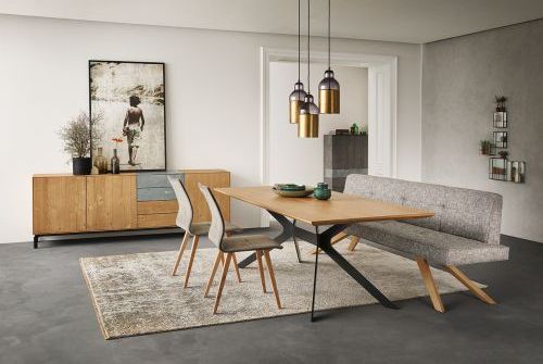 Anrei Vivo Massivholz Esstisch mit Metallgestell schwarz