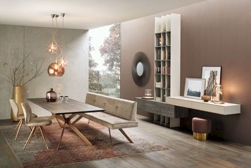Anrei Vivo Massivholz Esstisch mit Metallgestell in bronze