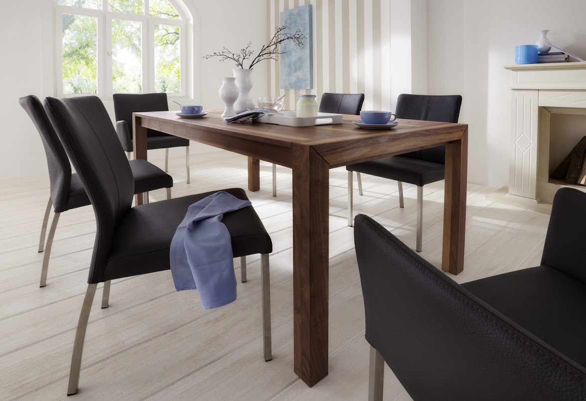 Esstisch Smart in Nussbaum massiv mit 2x Auszugssystem