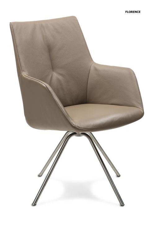 Armlehnstuhl Florence mit Metallgestell drehbar in Leder taupe