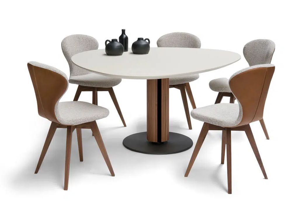 Designer Esstisch Steely mit Platte eiförmig in Keramik