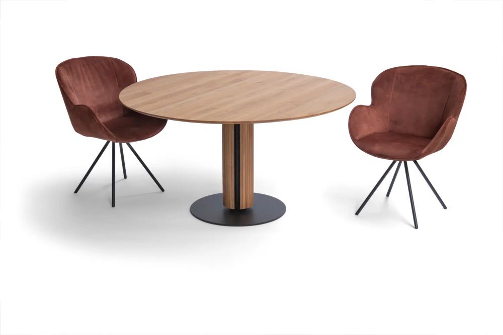 Designer Esstisch Steely mit Platte eiförmig in Eiche massiv