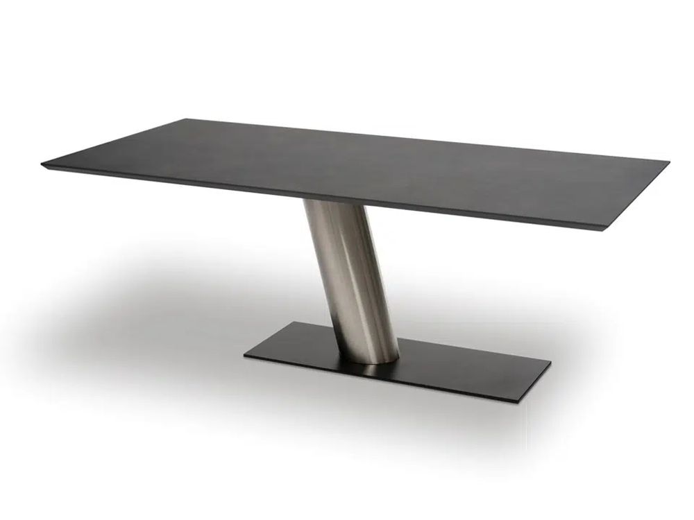 Designer Säulentisch Libra mit Platte eckig in Keramik und Untergestell schwarz und Edelstahl