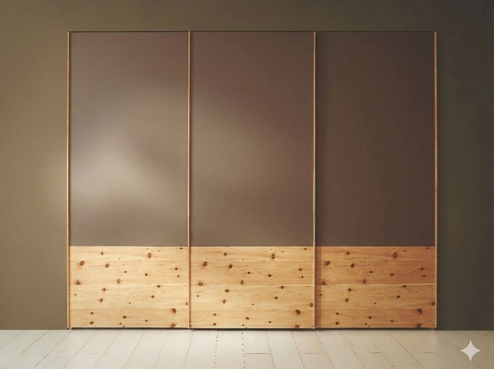 Anrei Sol Schiebetüren Kleiderschrank in Zirbe mit Front in Zirbe und Farbglas