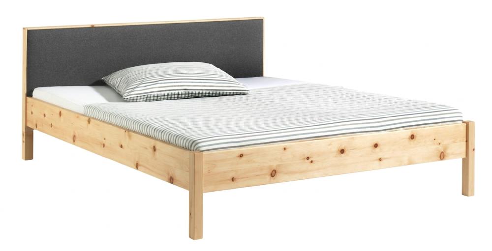 Holzschmiede Bett Jaso in Zirbe massiv mit gepolsterten Kopfteil