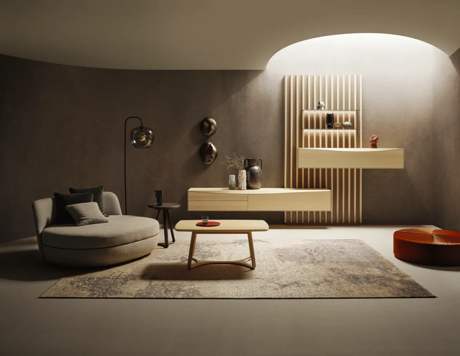 Anrei Puro Wave Sideboard in heller Holzoptik mit vertikalen Lamellen.
