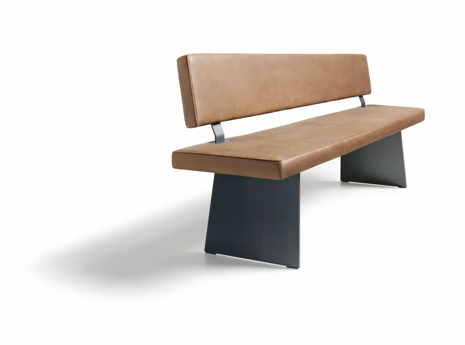 Anrei Puro Bankteil, braunes Leder, schwarze Metallfüße, modernes Design.