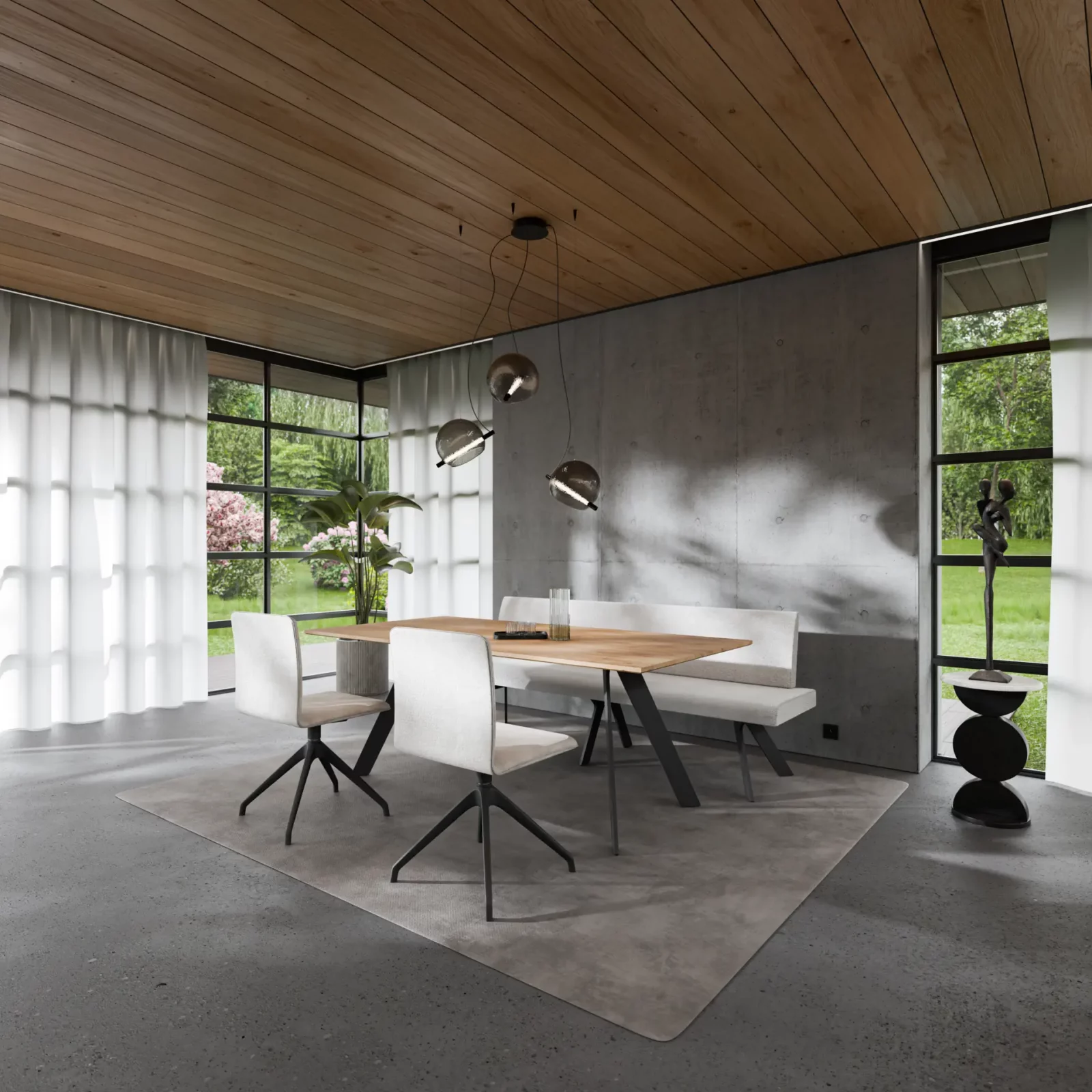Anrei UNO Esstisch mit Metallgestell und hellem Holz, moderne Optik.
