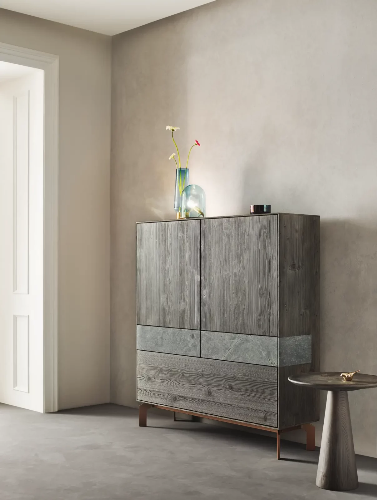 Puro stone in bergfichte gebuerstet schiefer highboard 441