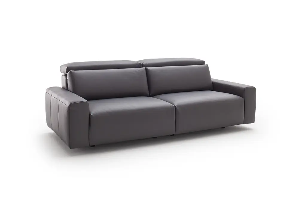 Activineo Braham Ledersofa in dunkelgrauem Leder mit verstellbaren Kopfstützen.