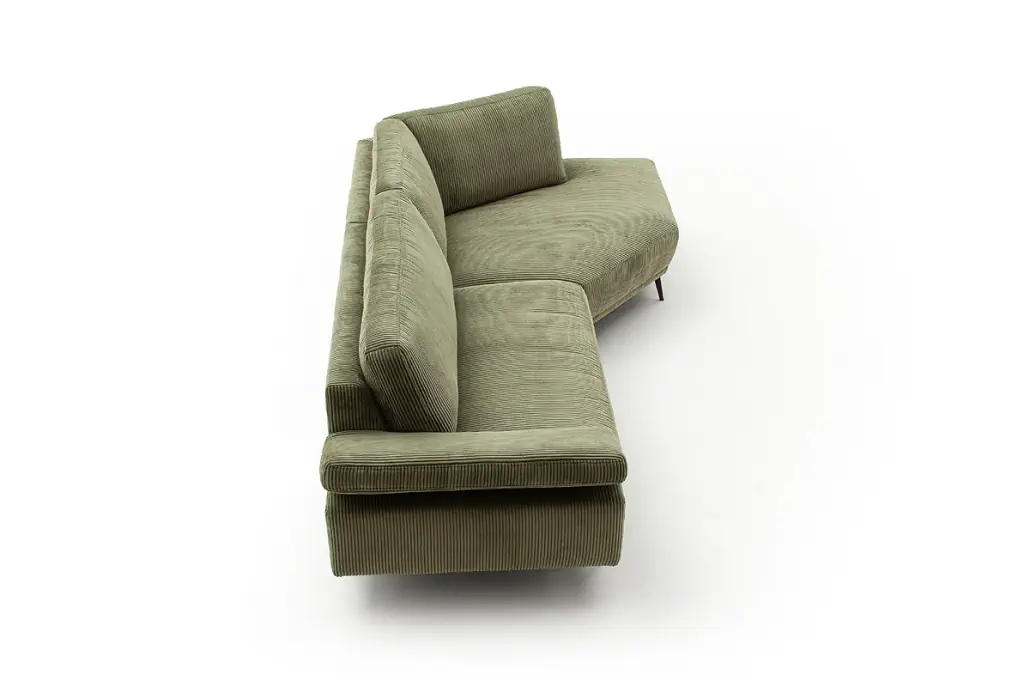 Activineo Bronx Trapezgruppe Sofa in olivgrünem Cordstoff mit Metallfüßen.