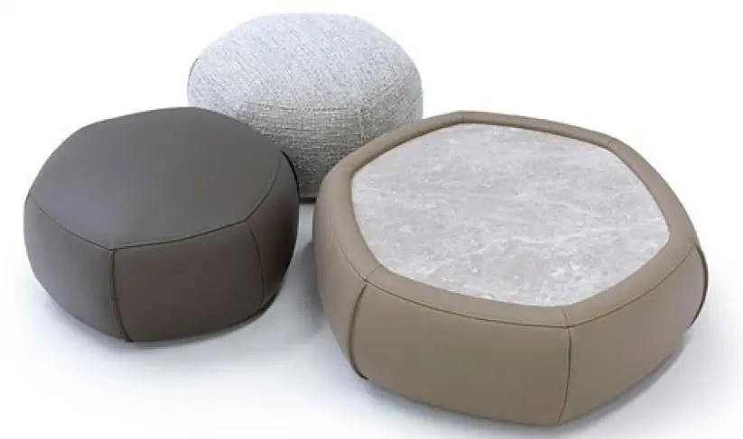 Activineo Braham Sechseckhocker in Leder und Stoff, beige und grau.