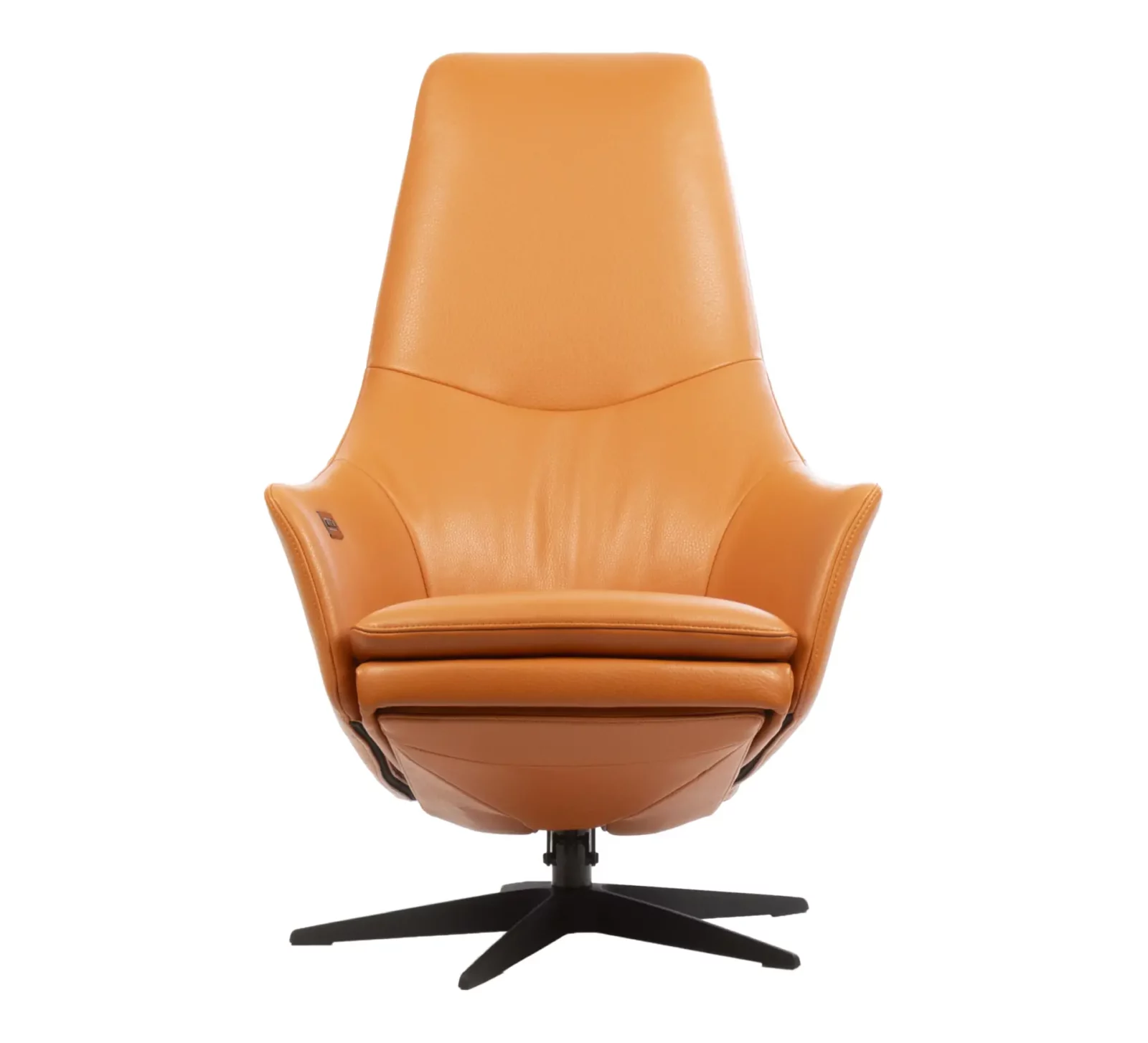 Drehsessel ARC8027 in cognacfarbenem Leder mit schwarzem Metallfuß.