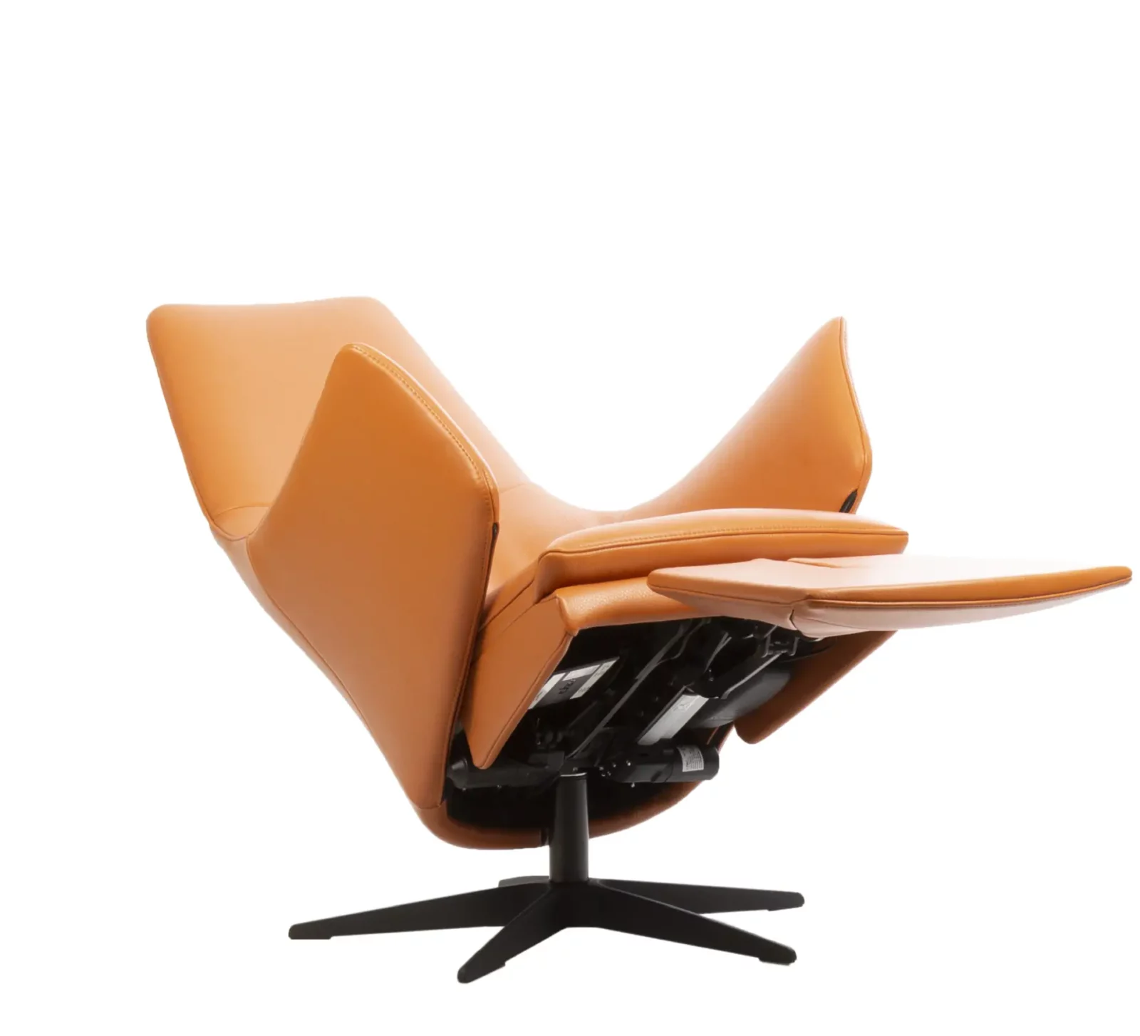 Drehsessel ARC8027 in cognacfarbenem Leder mit schwarzem Metallfuß.
