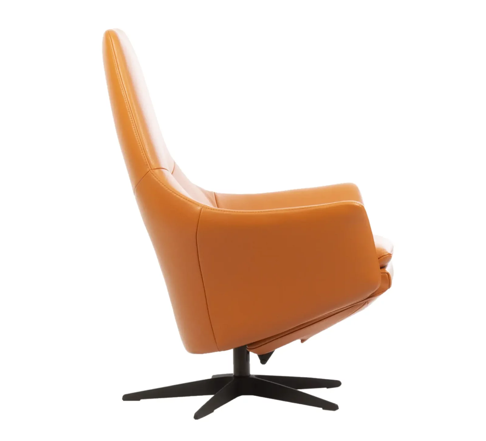 Drehsessel ARC8027 in cognacfarbenem Leder mit schwarzem Metallfuß.