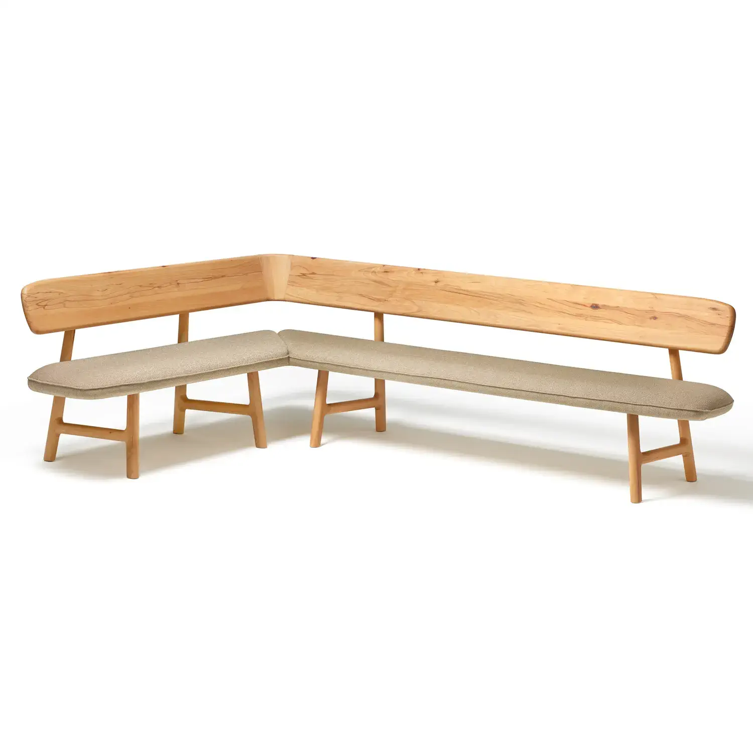 Anrei Juna Eckbank aus Holz mit gepolsterten Sitzflächen in Beige.