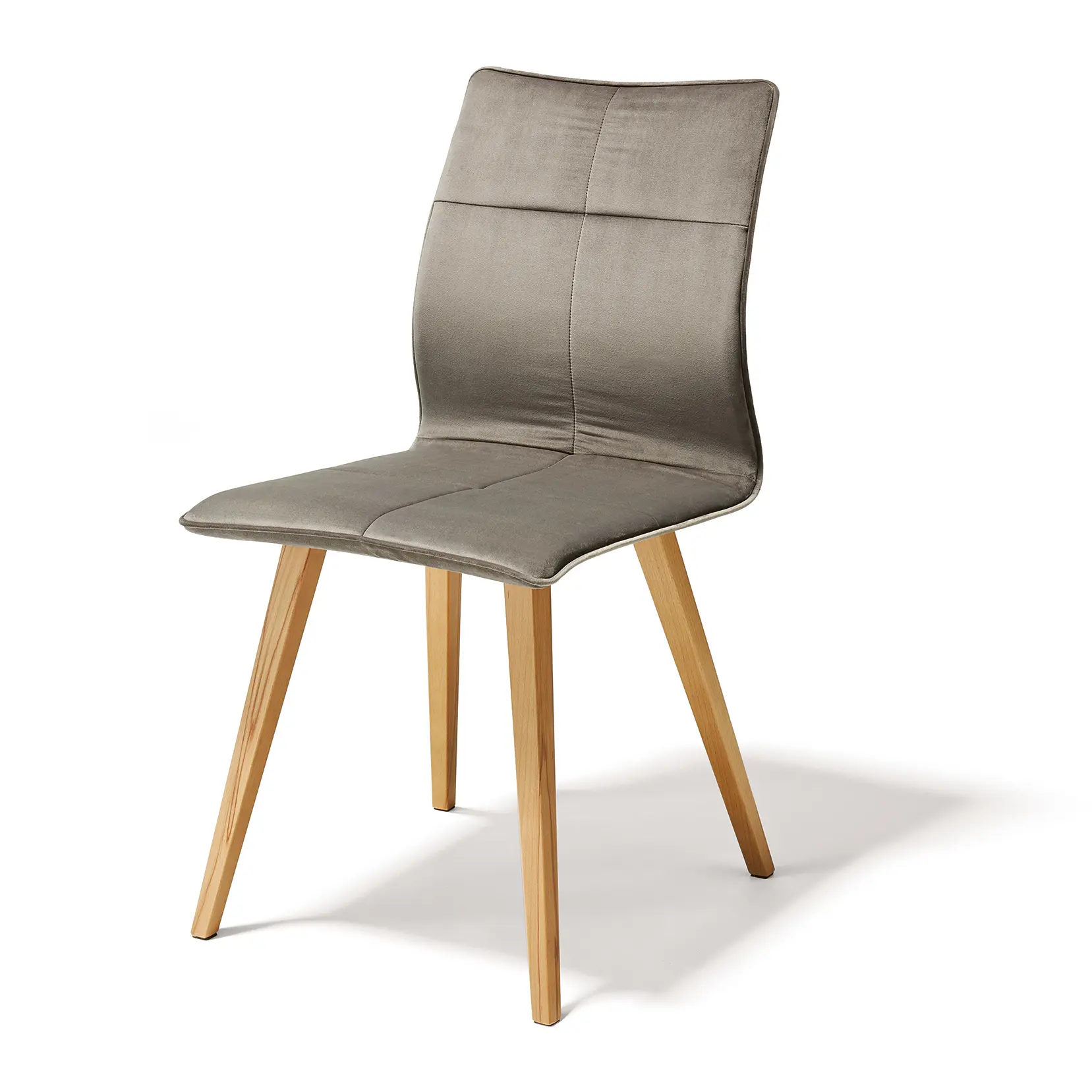 Anrei Stuhl 646 S, grauer Stoffbezug, Holzbeine, modernes Design.