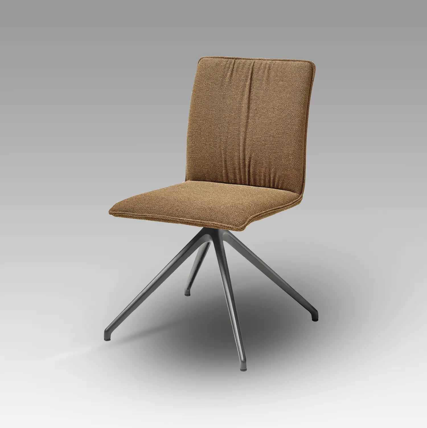 Anrei Stuhl 813, brauner Stoffbezug, graues Metallgestell, modernes Design.