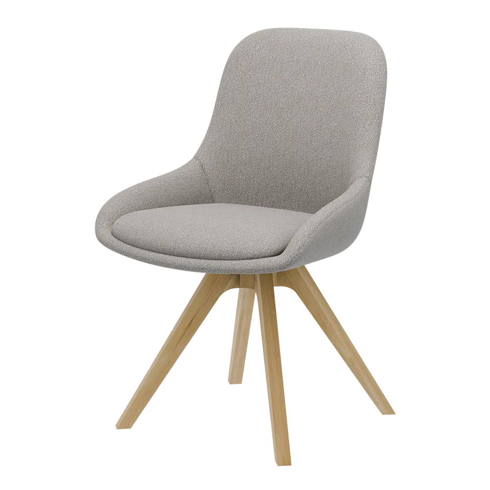 Anrei Fixtuhl 921, grauer Stoffbezug, eckige Holzbeine, modernes Design.