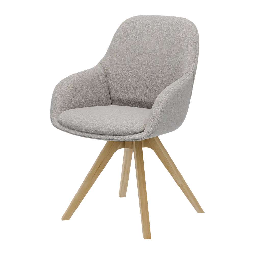 Anrei Stuhl 931, grauer Stoffbezug, eckige Holzbeine, modernes Design.