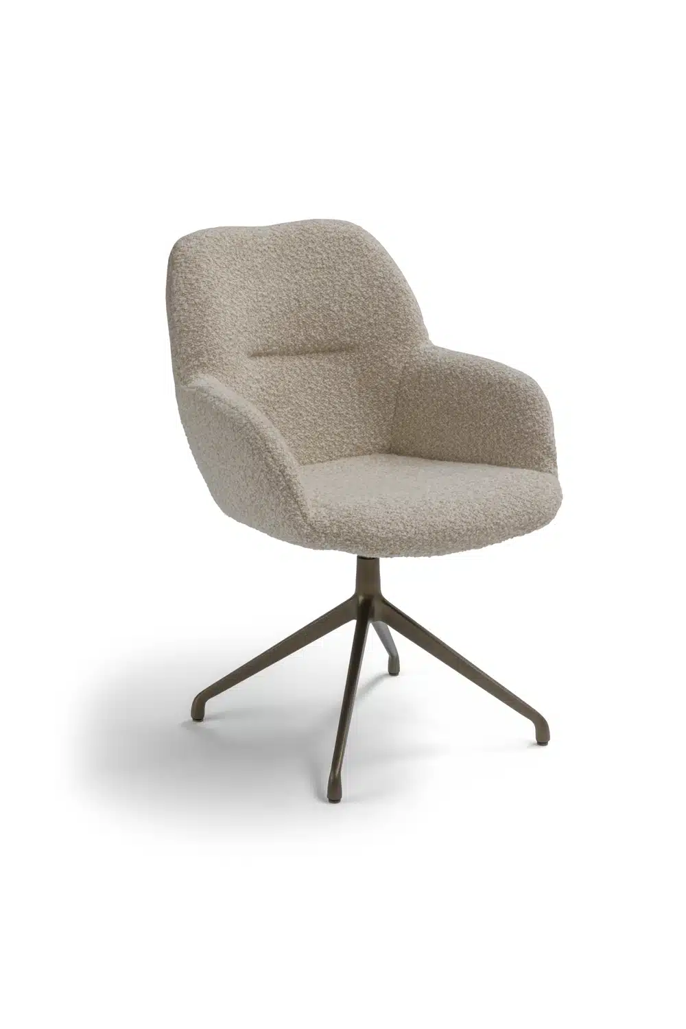 Esszimmerstuhl Kiq Arm Deluxe, beige Polsterung, Metallfuß in Dunkelgrau.