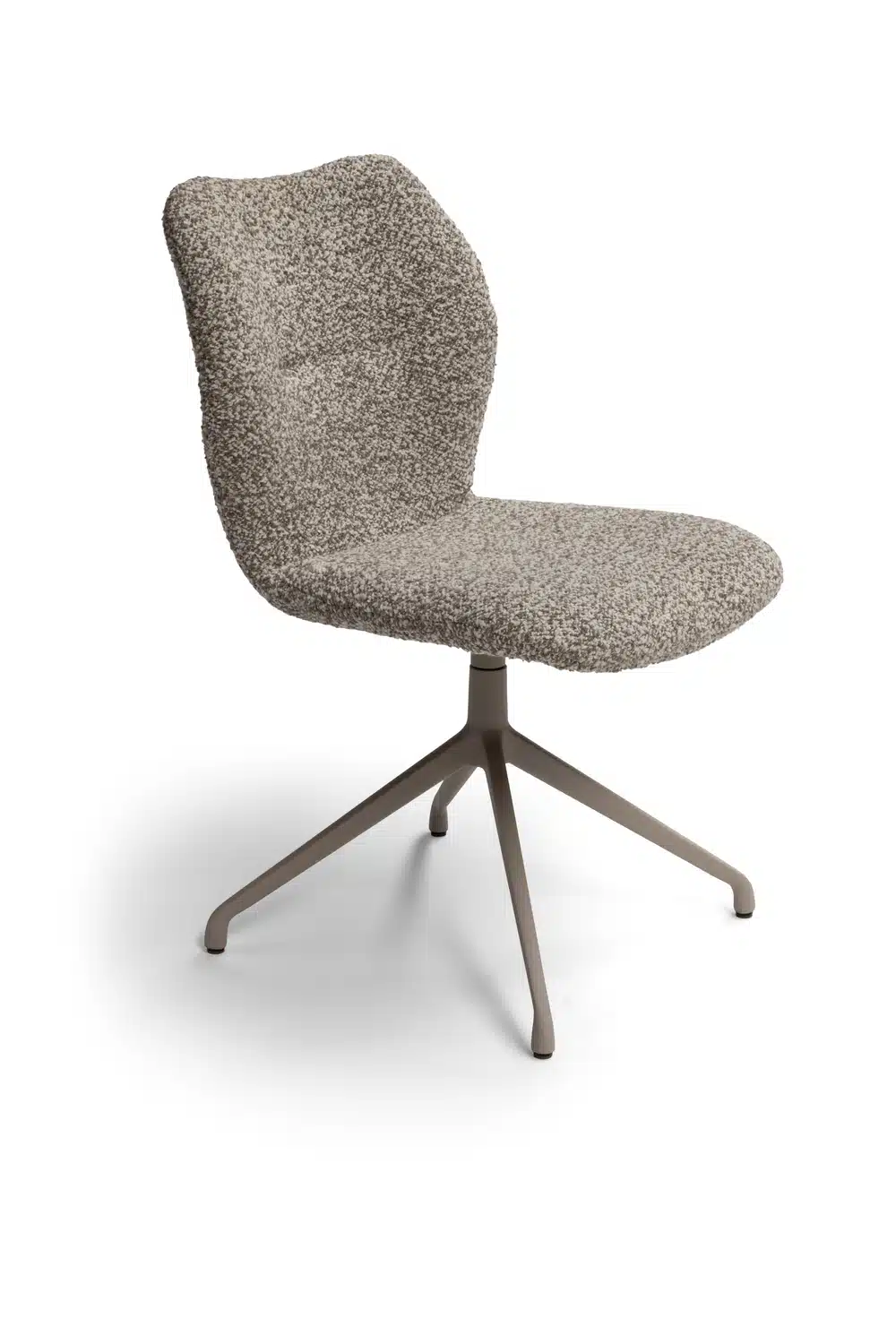 Esszimmerstuhl Kiq Deluxe mit grauem Bouclé-Stoff und Metallgestell.