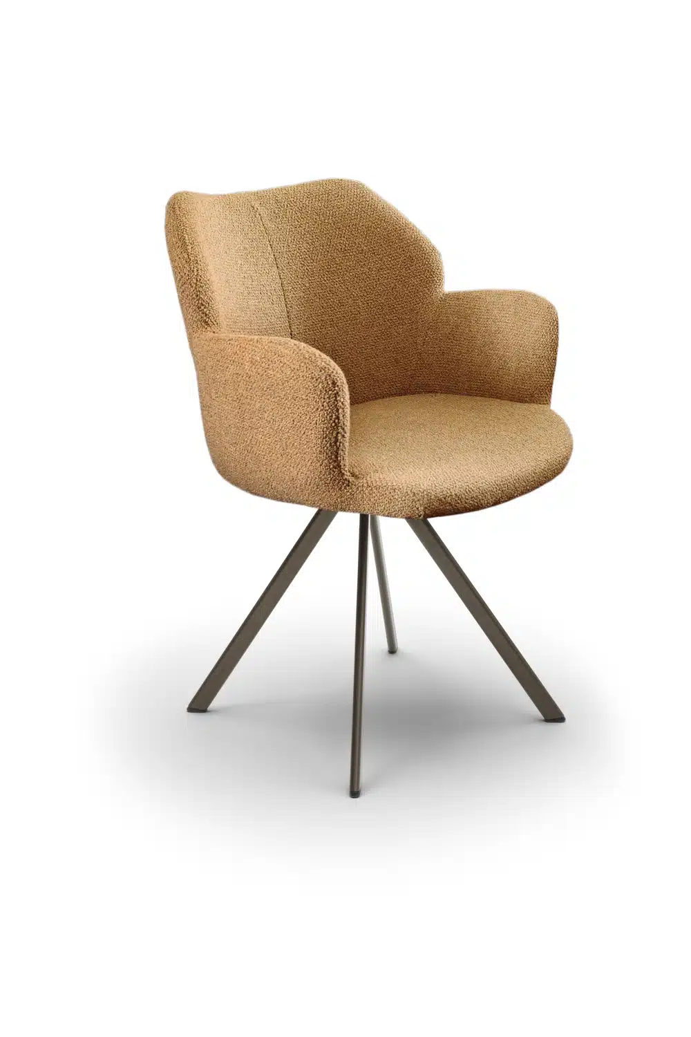 Esszimmerstuhl Toby mit Armlehnen, drehbar, beige Stoff, Metallbeine.