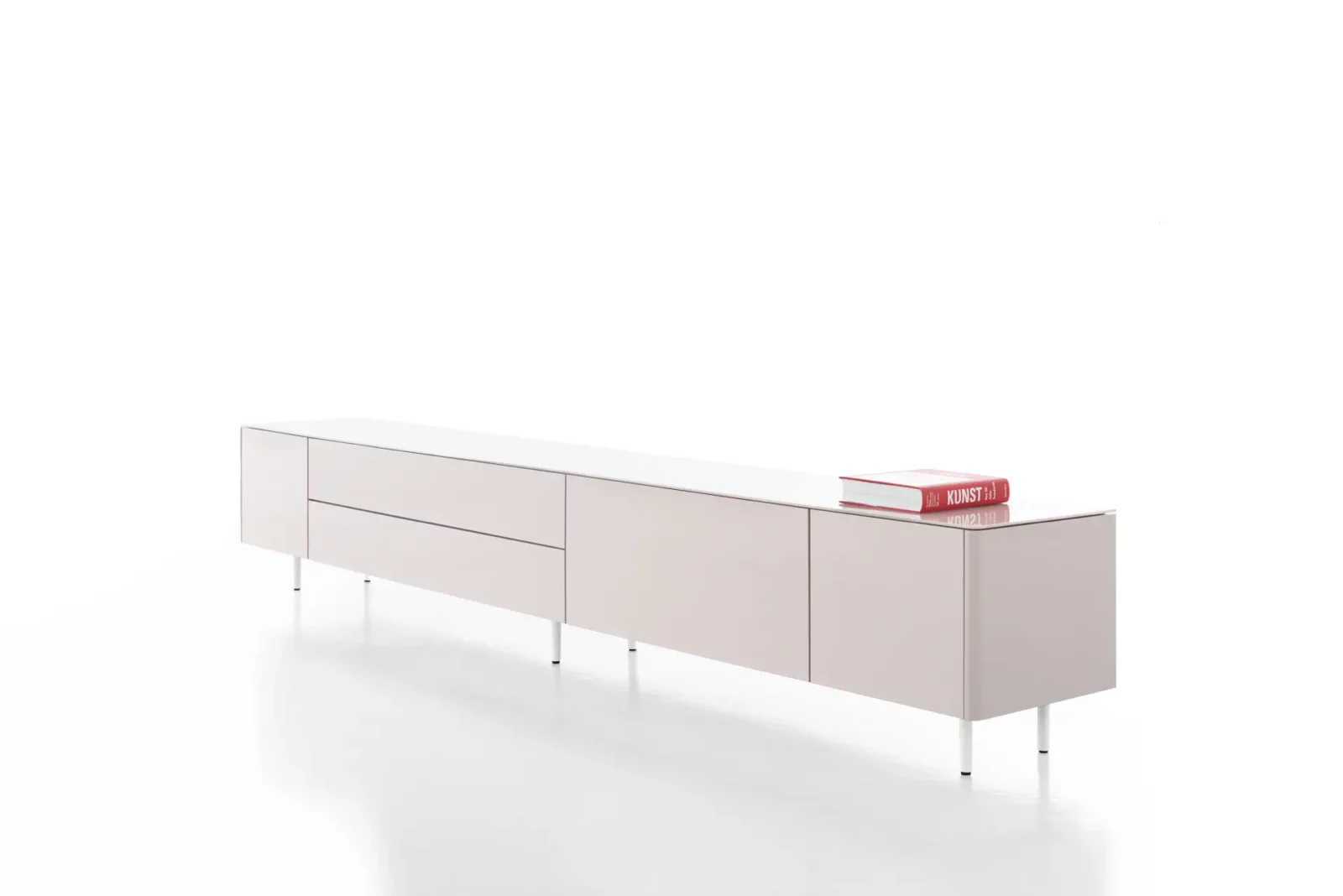 Sideboard Gaya 020 in Weiß mit minimalistischen Linien und schlanken Metallfüßen.