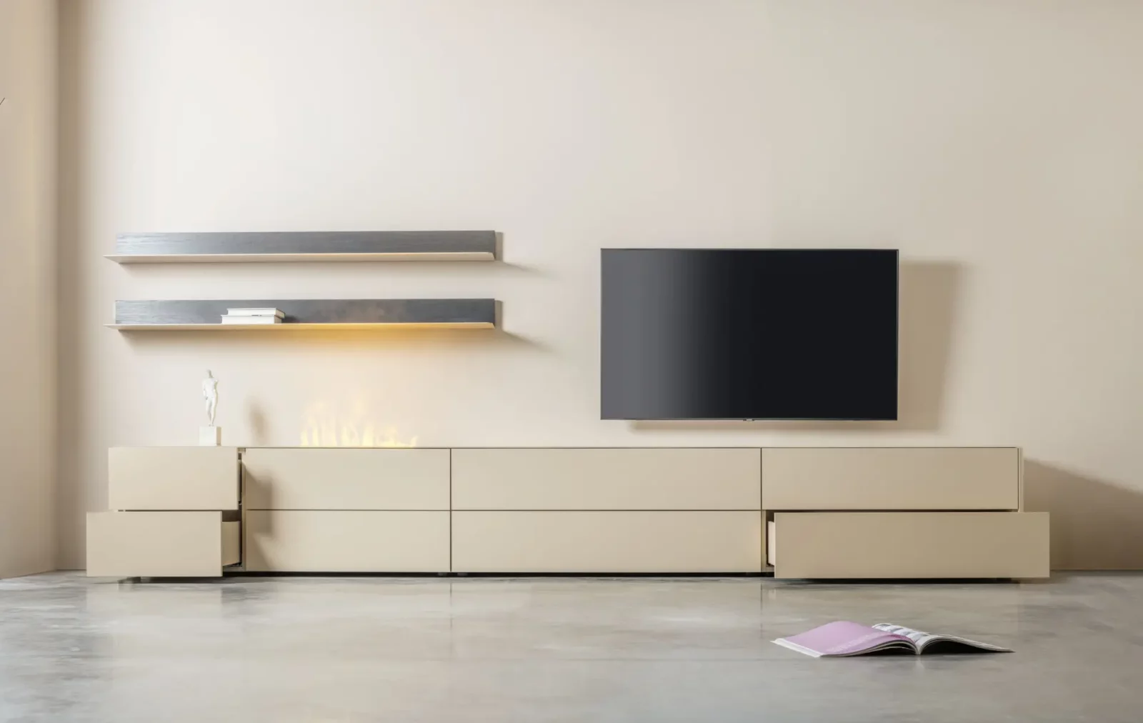 Sideboard Gaya 057 in beige mit minimalistischen Linien und Schubladen.