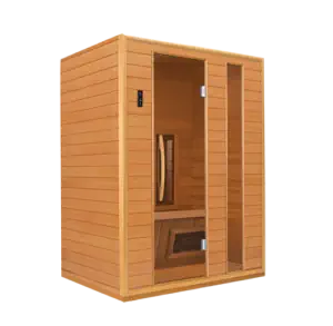 Infrarotkabine RG 150 aus Holz mit Glastür und digitalem Bedienfeld.