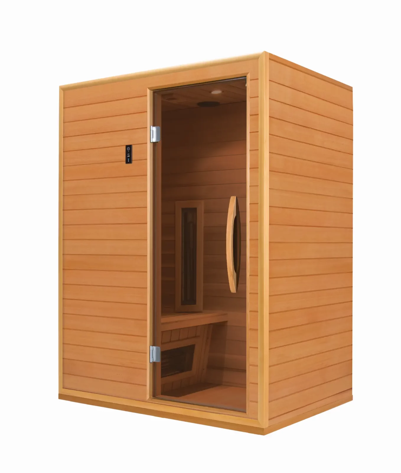 Infrarotkabine RG Single intense aus Holz mit Glastür.