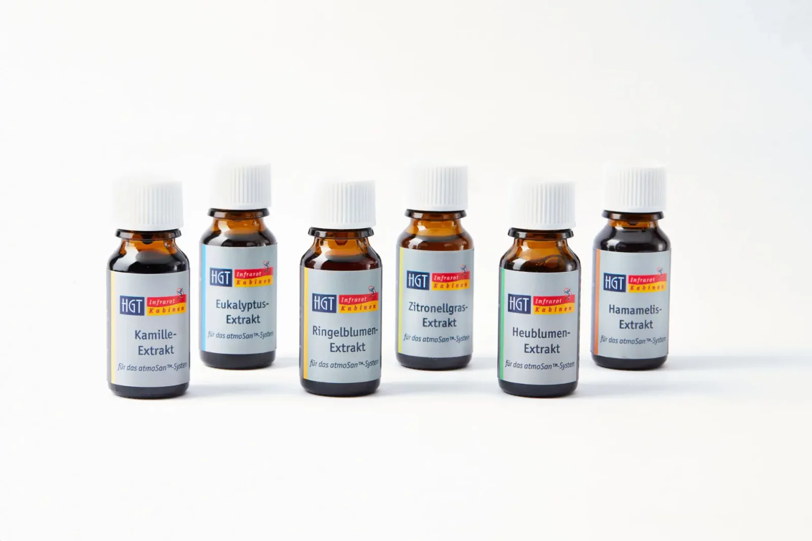 HGT Infrarotkabinen Extrakte für das atmoSan™-System in braunen Flaschen.