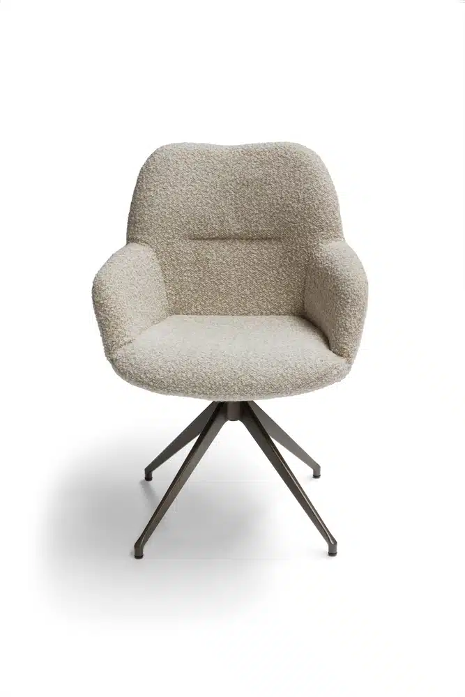 KiqDeluxe24 Esszimmerstuhl, Stoffbezug in Creme, modernes Metallgestell.