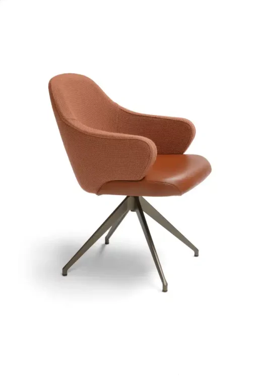 Linq drehbarer Esszimmerstuhl, brauner Stoff und Leder, Metallgestell.