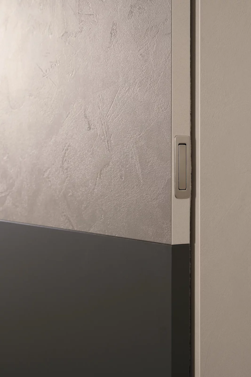 Muro Bello Atlantico Schiebetür in Beige und Dunkelgrau mit eleganter Griffmulde.