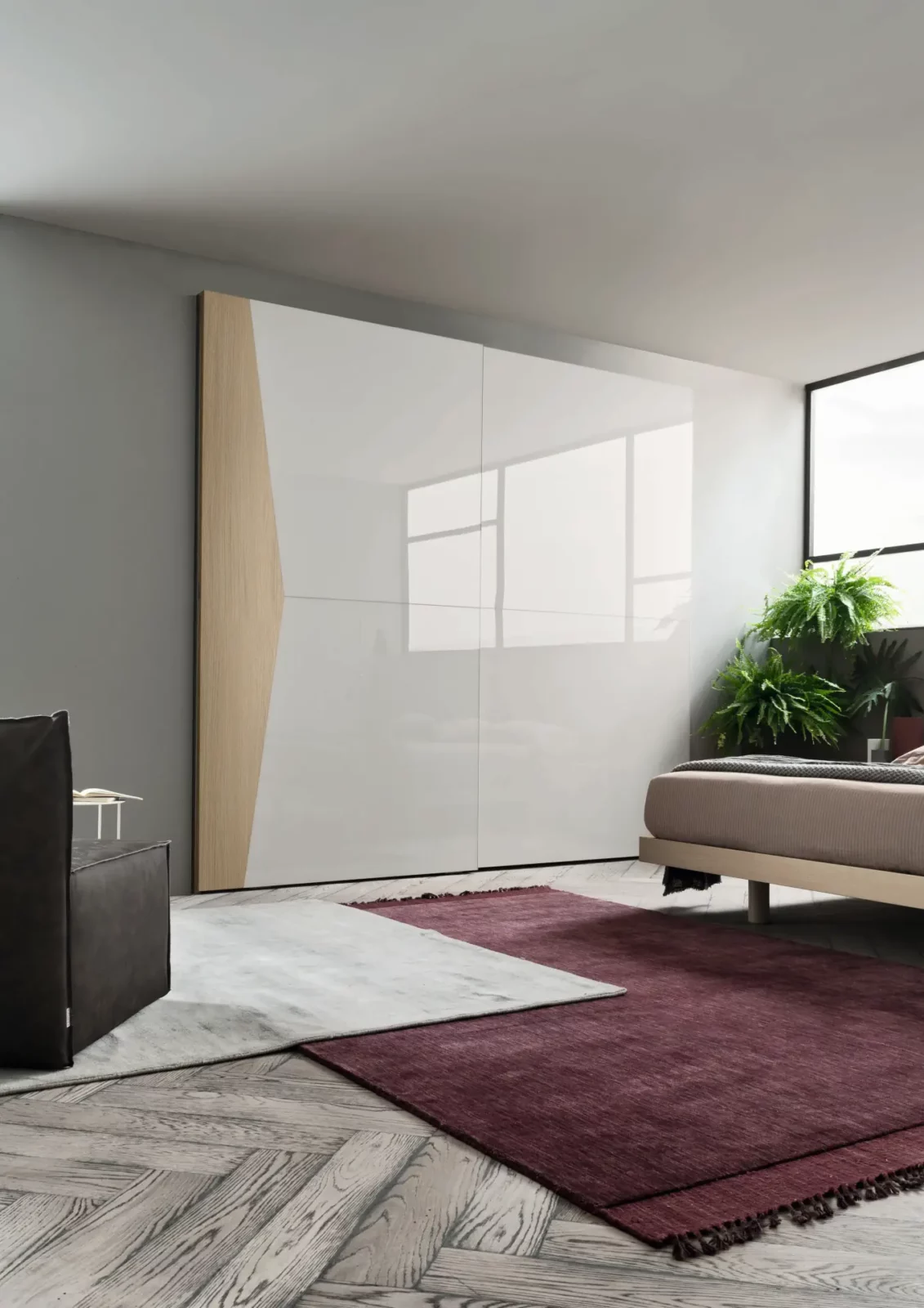 Muro Bello Atlantico Kleiderschrank, weiß mit Holzdetails, elegantes Design.