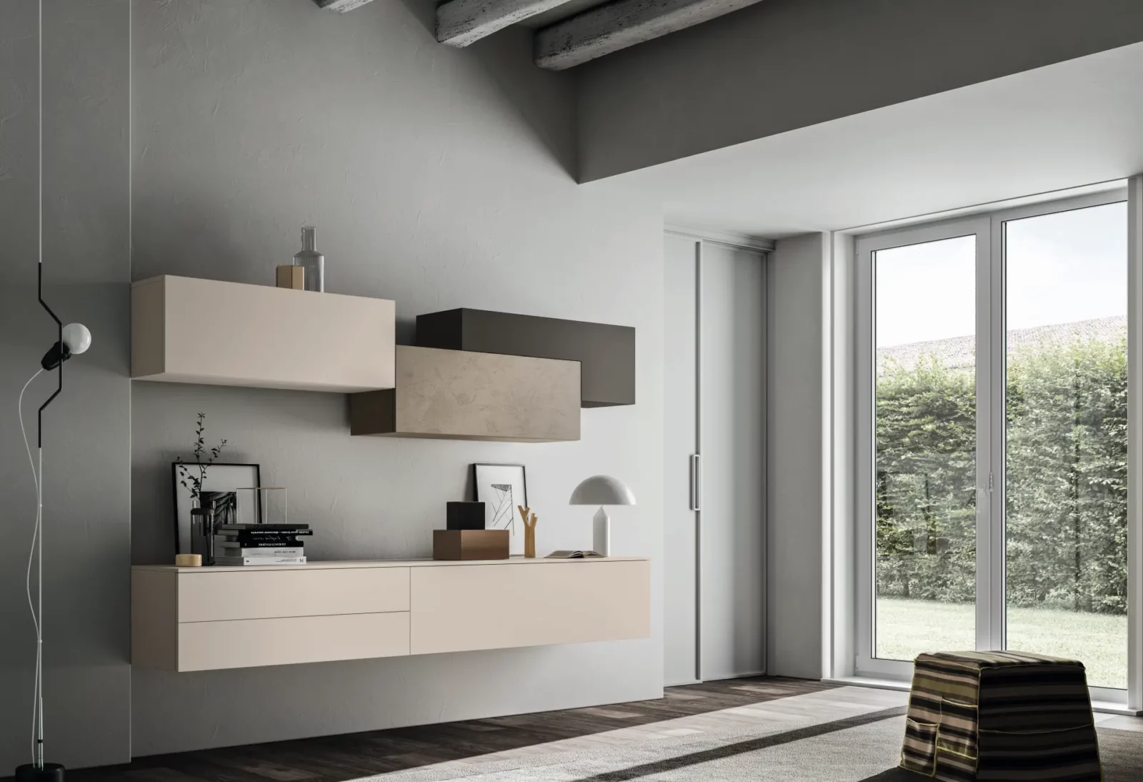 Muro Bello Atlantico Wohnwand in Beige und Braun, modernes Design.