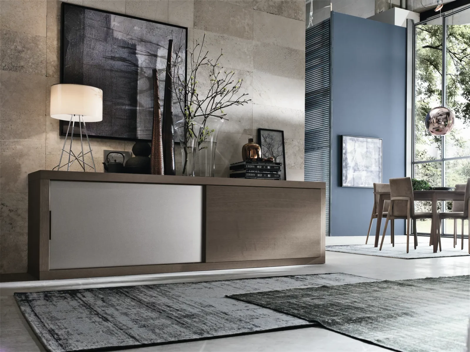 Sideboard Muro Bello Atlantico in Holzoptik mit Schiebetüren, modern gestaltet.