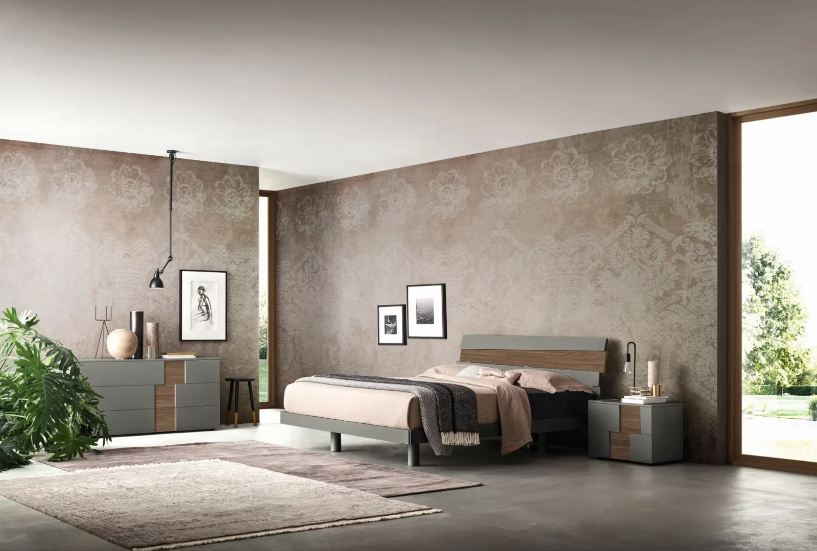 Muro Bello Atlantico Schlafzimmermöbel in Grau und Holzoptik mit modernem Design.