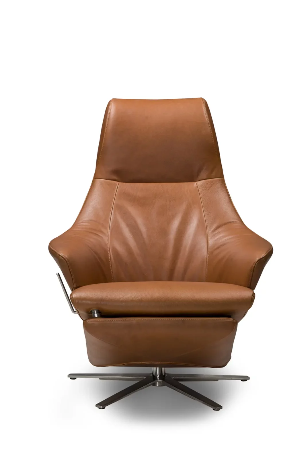 Relaxsessel Teramo 100 in braunem Leder mit drehbarem Metallfuß.
