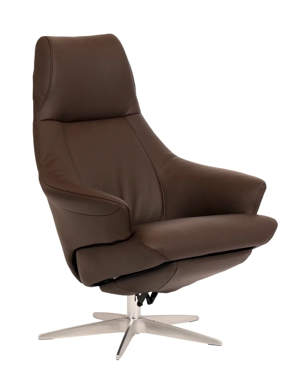 Relaxsessel Teramo 701 in braunem Leder mit drehbarem Metallfuß.