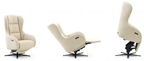 Relaxsessel Bubble in Beige, verstellbar mit schwarzem Drehfuß und ergonomischem Design.