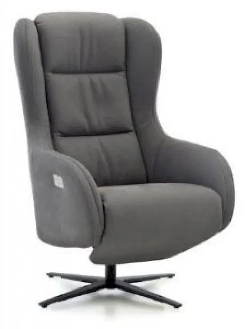 Drehsessel Bubble LD in grauem Leder mit schwarzem Metallfuß.