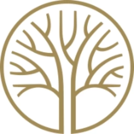Es handelt sich um ein stilisiertes Baum-Logo in einem Kreis.