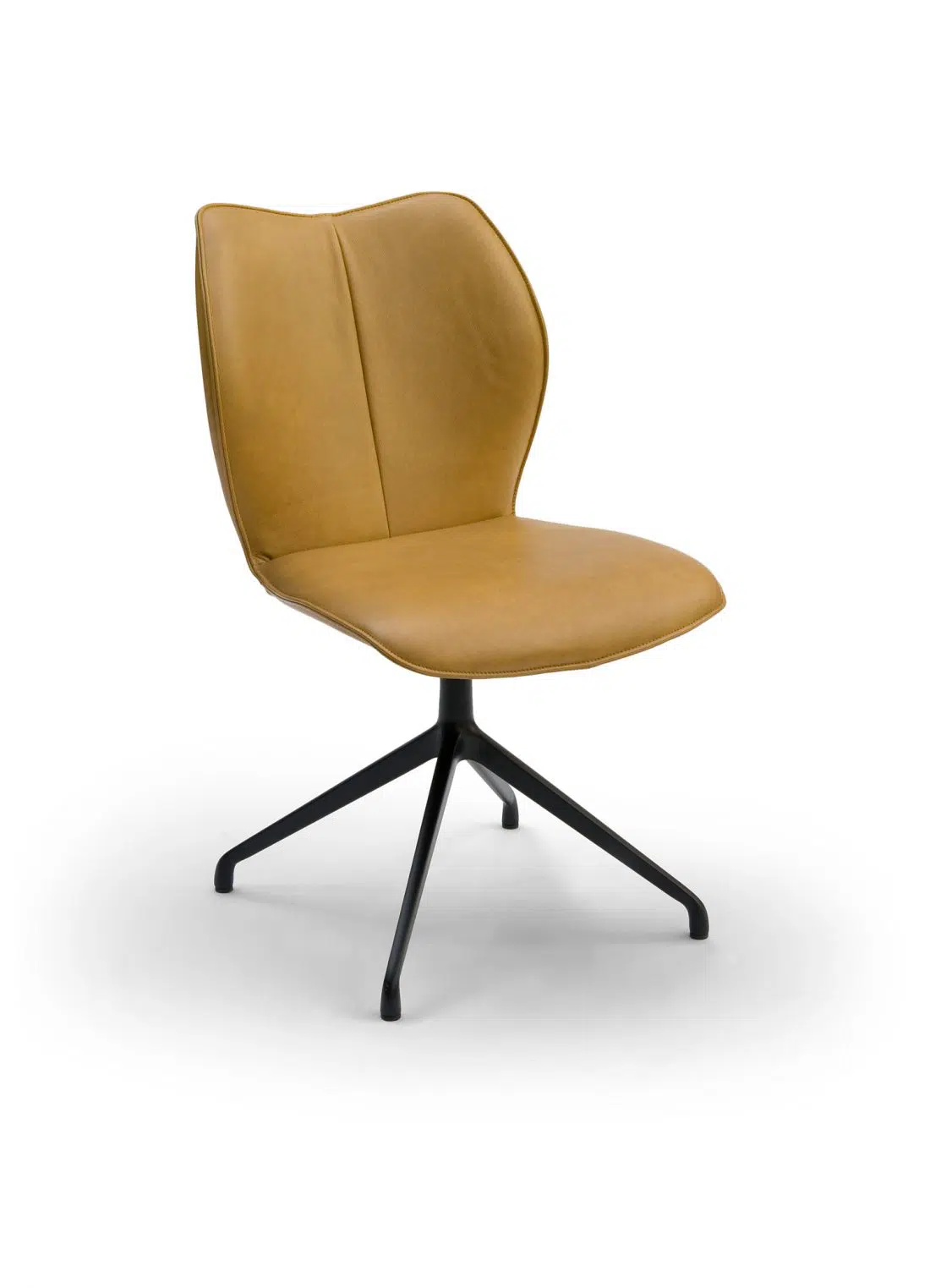 Brees New World Drehstuhl aus gelbem Leder mit schwarzem Metallgestell.