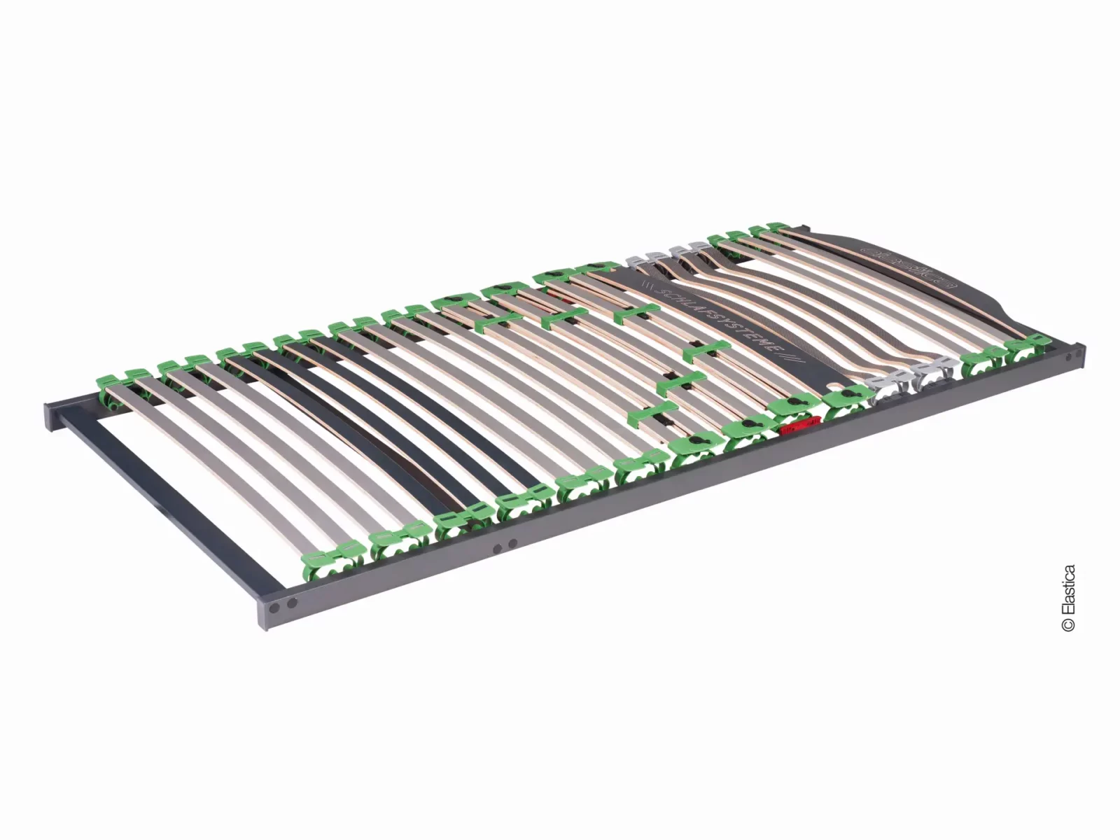 Elastica Lattenrost PREMIUM FIX mit verstellbaren Federleisten und grünem Rahmen.