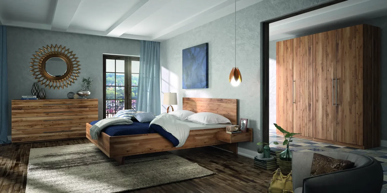 Holzschmiede Bett Signum aus Holz mit schlichtem, modernem Design.