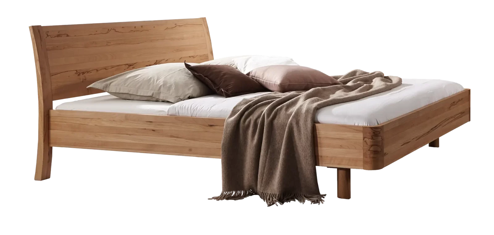 Holzschmiede Bett Swing 11 aus hellem Holz mit Kopfteil.