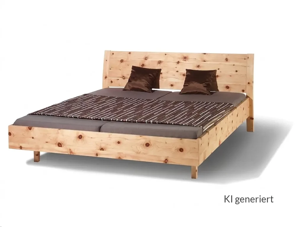 Holzschmiede Bett Swing aus Zirbenholz mit schlichtem Design und hohem Kopfteil.
